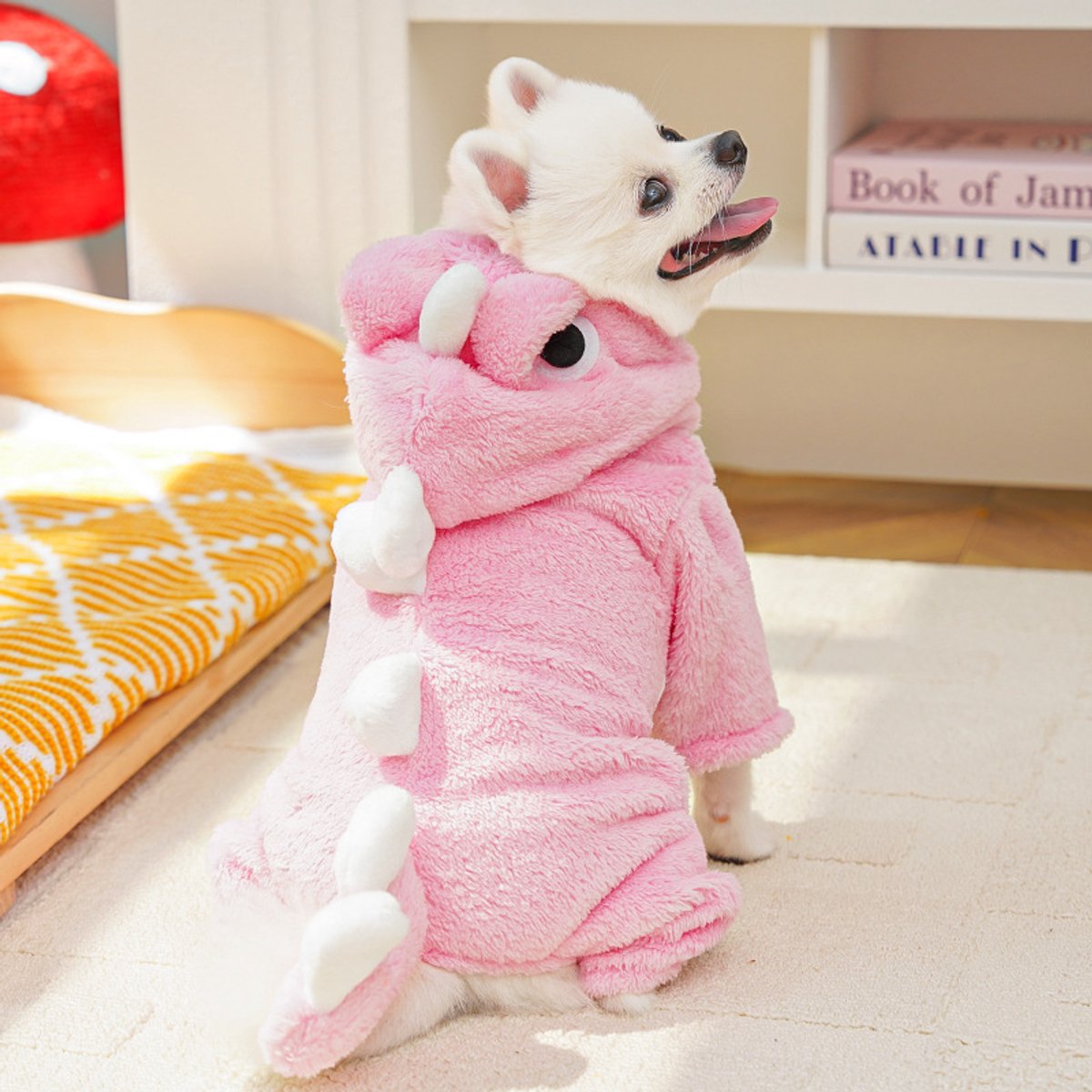 Warm Pet Clothing - Cute Dinosaur Dog Suit - Warm Fleece Pet Clothes for Small Dogs - Pink (Size M)