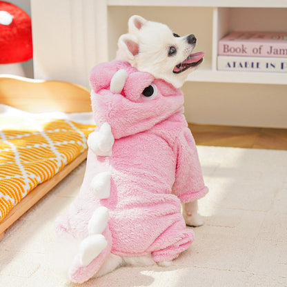 Warm Pet Clothing - Cute Dinosaur Dog Suit - Warm Fleece Pet Clothes for Small Dogs - Pink (Size M)