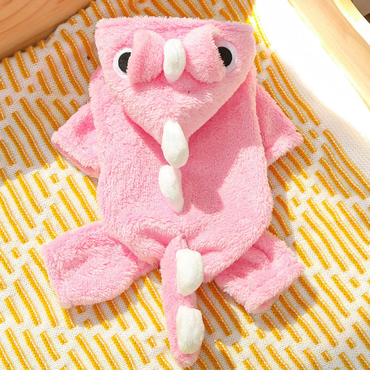 Warm Pet Clothing - Cute Dinosaur Dog Suit - Warm Fleece Pet Clothes for Small Dogs - Pink (Size L)