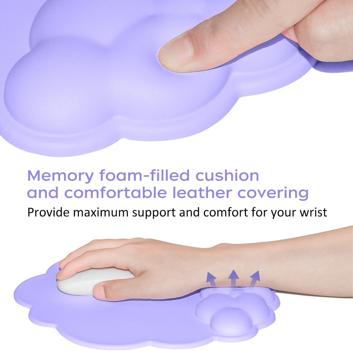 Mouse Pad - Mouse Pad with Wrist Rest - Ergonomic Mouse Pad - Mouse Pad with Leather Surface, Suitable for Computers, Laptops, Office, Home and Travel, with Non-Slip Bottom - Purple