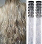 Hair Tinsels - Festival Hair Extensions - Glitter Hair Extensions - 12-Piece Clip-On Hair Accessory Set - 52cm Long, Christmas and New Year Glitter Hair Extensions, Suitable for Women, Girls and Children (Silver)