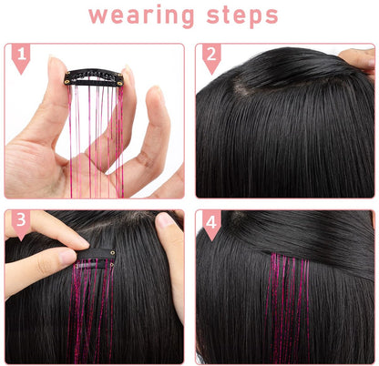 Hair Tinsels - Festival Hair Extensions - Glitter Hair Extensions - 12-Piece Clip-On Hair Accessory Set - 52cm Long, Christmas and New Year Glitter Hair Extensions, Suitable for Women, Girls and Children (Silver)