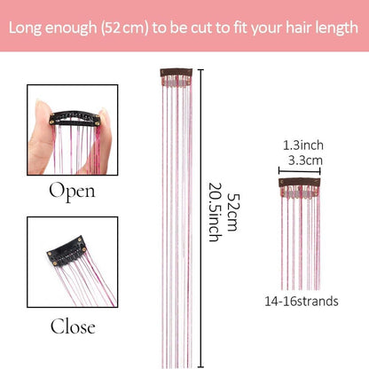 Hair Tinsels - Festival Hair Extensions - Glitter Hair Extensions - 12-Piece Clip-On Hair Accessory Set - 52cm Long, Christmas and New Year Glitter Hair Extensions, Suitable for Women, Girls and Children (Silver)