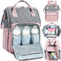 Diaper bag/backpack - Multifunctional baby diaper bag (large) - pink/gray