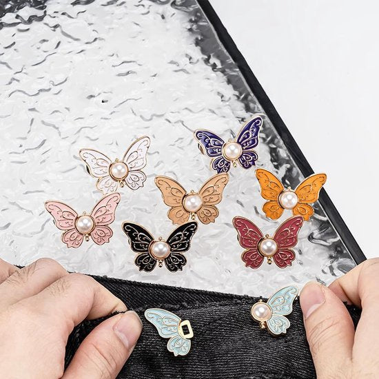 Waistband Tighteners - 8 Sets - Removable Butterfly Clips Jeans Buttons for Loose Jeans - Adjustable Waistband Buckles - No Sewing and No Tools Required - Decorative Butterfly Waistband Buckles | Jeans Buttons Pins