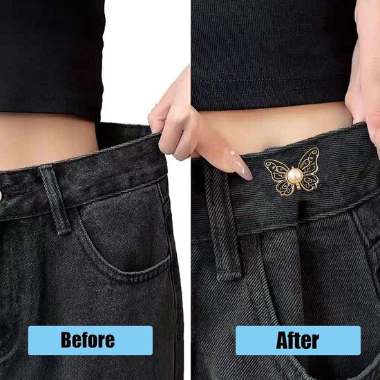 Waistband Tighteners - 8 Sets - Removable Butterfly Clips Jeans Buttons for Loose Jeans - Adjustable Waistband Buckles - No Sewing and No Tools Required - Decorative Butterfly Waistband Buckles | Jeans Buttons Pins