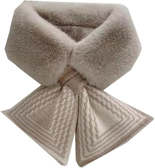 Women's Scarf - Women's Winter Scarf - Thick - Warm - Short Scarves - Plush Cross Scarves - Neck Scarves - Ultra Soft - 75x10 cm - Milk Tea Color