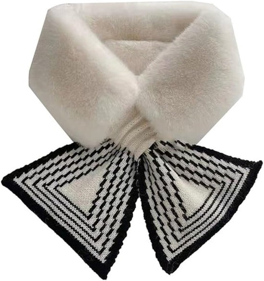 Women's Scarf - Women's Winter Scarf - Thick - Warm - Short Scarves - Plush Cross Scarves - Neck Scarves - Ultra Soft - 75x10 cm - White