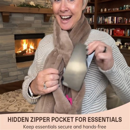 Scarf with Concealed Zipper Pocket - Secure Storage Pocket for Keys & Cards - Downy Soft & Warm - White