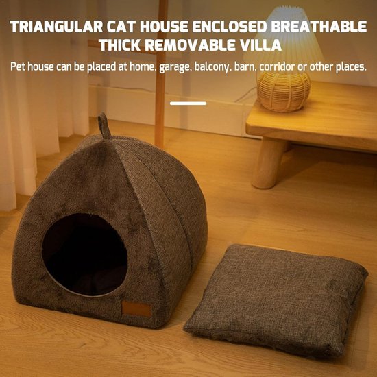 Tents Pet Bed - With Removable & Washable Cushion - Warm & Soft Fleece Fabric - For Cats & Small Dogs