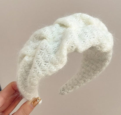 Headband - Set of Two - Retro Style with Ruffles - Elegant and Stylish Headband for Women - Suitable for Parties, Daily Wear and Special Occasions (White + Pink)