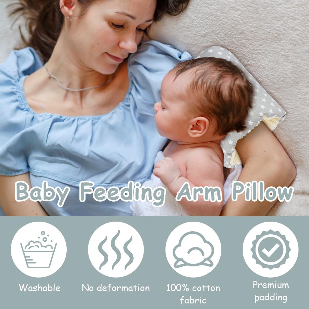 Nursing Pillow - For Breast and Bottle Feeding - Adjustable Height - Suitable for Crib and Bed - Washable Cover - 100% Cotton - Universal Size