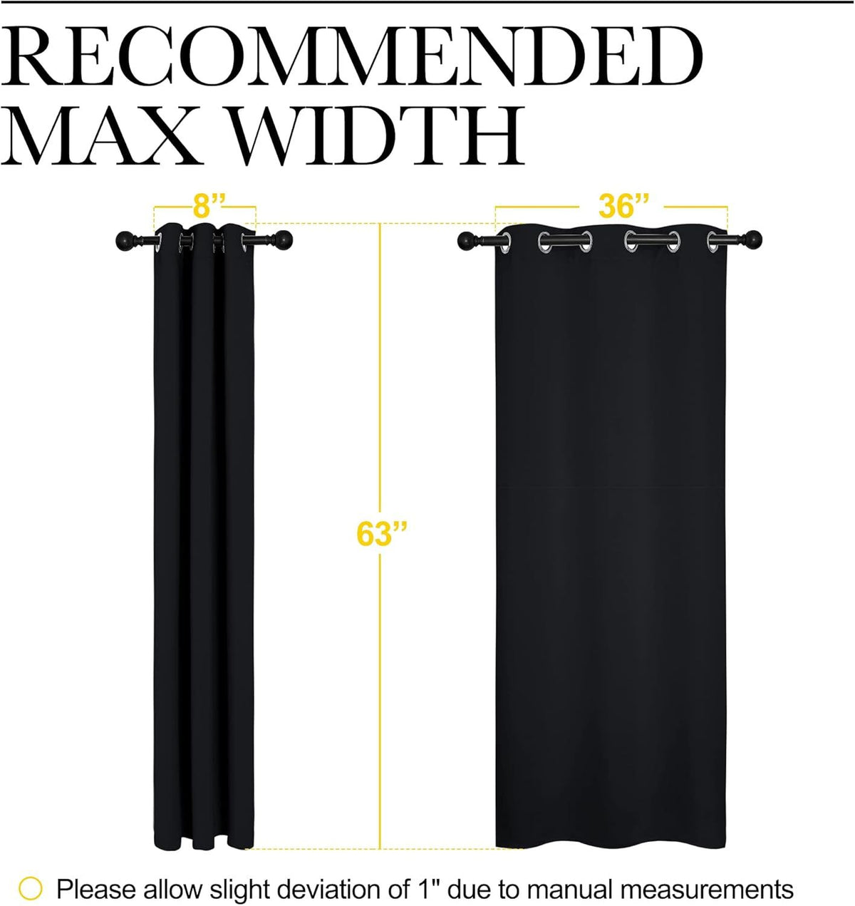 2 Pack Blackout Curtains for Bedroom, Thermal Insulated Grommet Drapes for Light Blocking, Noise Reduction and Kitchen Windows, Black, 106.7 x 160 cm