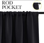 2 Pack Blackout Curtain Blinds for Bedroom, Thermal Insulated Rod Pocket Drapes for Light Blocking and Noise Reduction, Black, 106.7 x 160 cm
