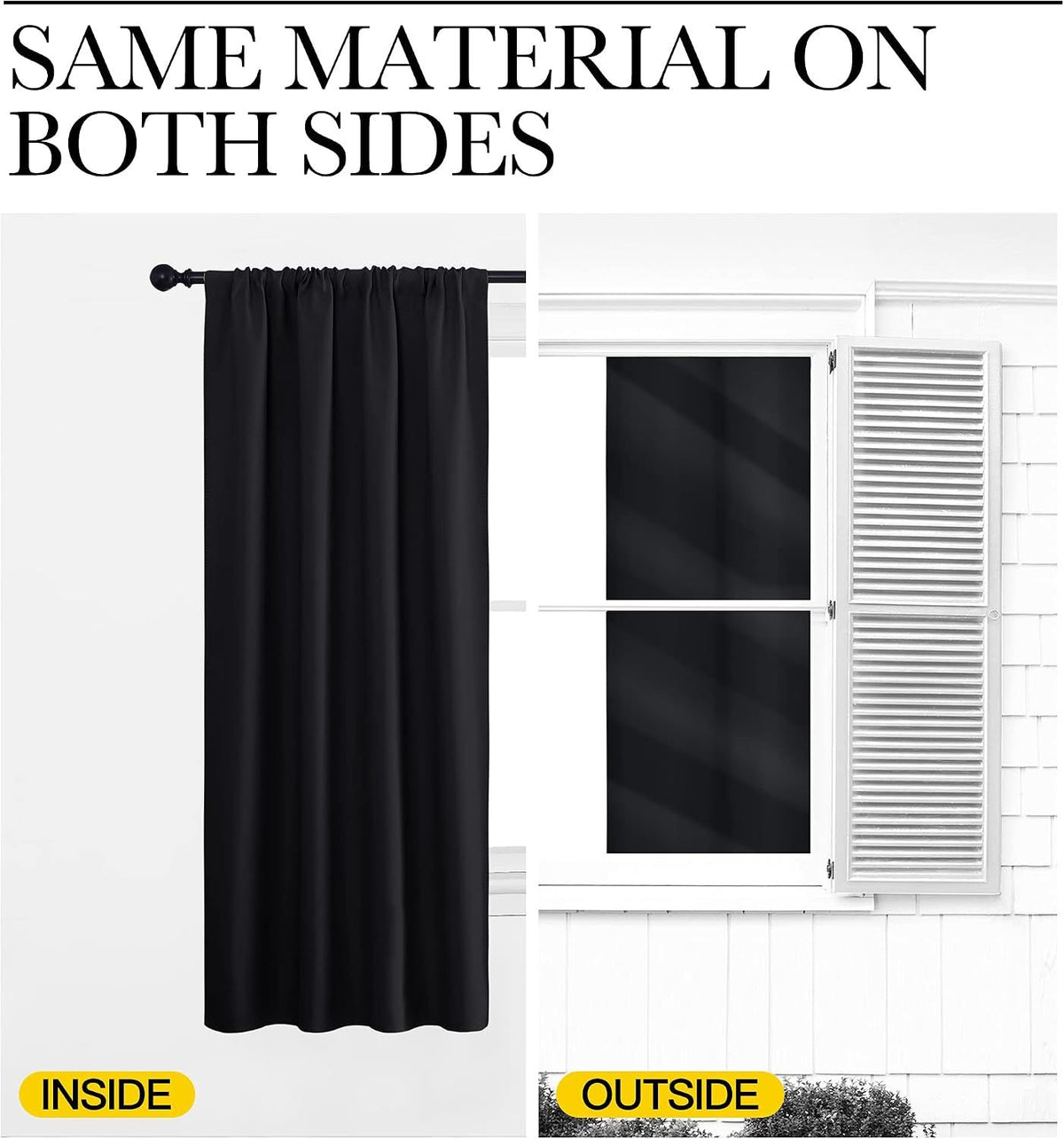 2 Pack Blackout Curtain Blinds for Bedroom, Thermal Insulated Rod Pocket Drapes for Light Blocking and Noise Reduction, Black, 106.7 x 160 cm