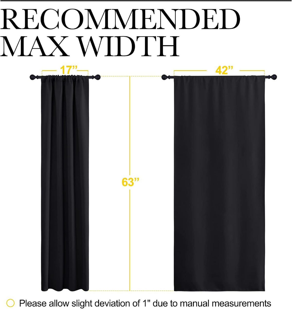 2 Pack Blackout Curtain Blinds for Bedroom, Thermal Insulated Rod Pocket Drapes for Light Blocking and Noise Reduction, Black, 106.7 x 160 cm
