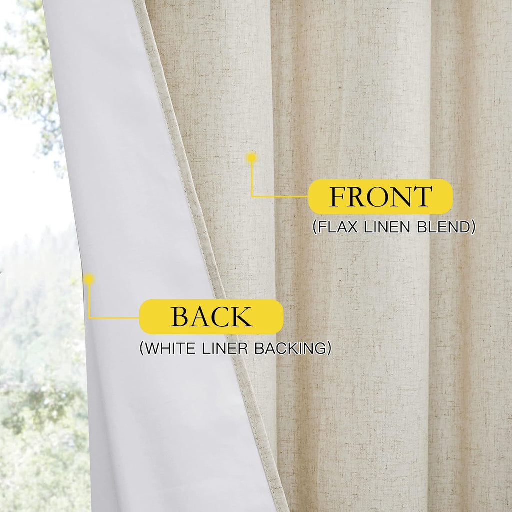 2 Pack Natural 100% Blackout Linen Curtains, Farmhouse Thermal Insulated Drapes for Living Room and Bedroom, Natural, 132 x 213 cm