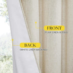 2 Pack Natural 100% Blackout Linen Curtains, Farmhouse Thermal Insulated Drapes for Living Room and Bedroom, Natural, 132 x 213 cm