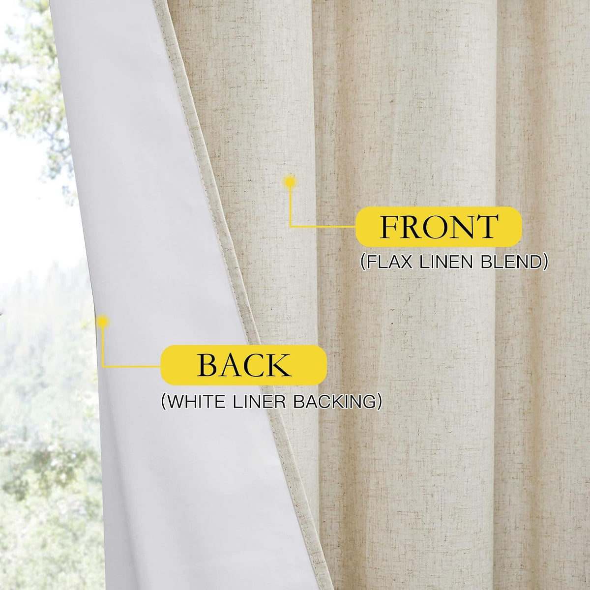2 Pack Natural 100% Blackout Linen Curtains, Farmhouse Thermal Insulated Drapes for Living Room and Bedroom, Natural, 132 x 213 cm