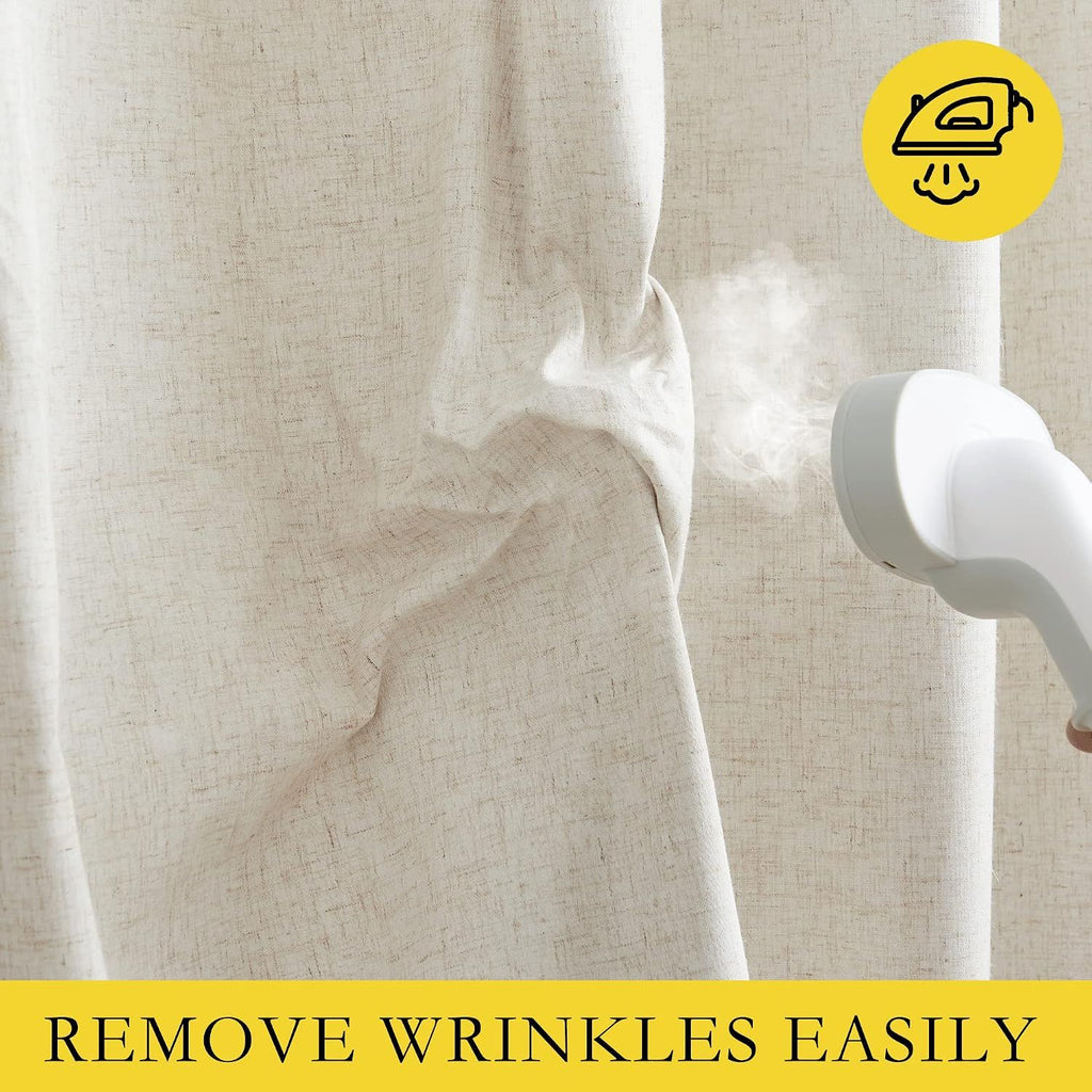 2 Pack Natural 100% Blackout Linen Curtains, Farmhouse Thermal Insulated Drapes for Living Room and Bedroom, Natural, 132 x 213 cm