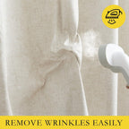 2 Pack Natural 100% Blackout Linen Curtains, Farmhouse Thermal Insulated Drapes for Living Room and Bedroom, Natural, 132 x 213 cm