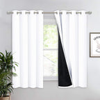 100% Blackout Lined Curtain, Single Thermal Insulated Window Drape for Kitchen and Bedroom, White, 132 x 160 cm