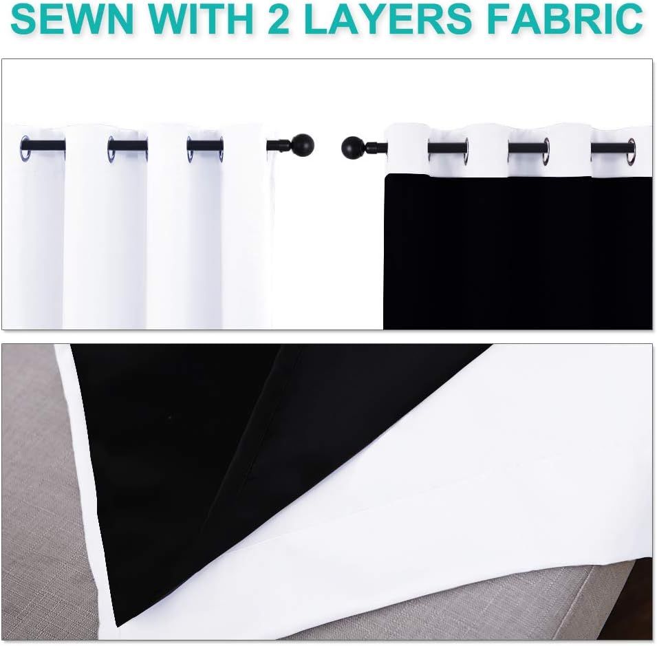 100% Blackout Lined Curtain, Single Thermal Insulated Window Drape for Kitchen and Bedroom, White, 132 x 160 cm