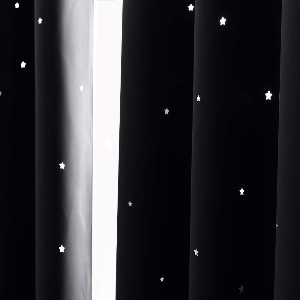 Hollow Star Blackout Kids Curtain, Single Laser-Cut Nursery Window Panel for Bedroom and Playroom, Black, 132 x 160 cm