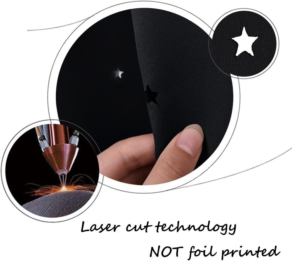 Hollow Star Blackout Kids Curtain, Single Laser-Cut Nursery Window Panel for Bedroom and Playroom, Black, 132 x 160 cm