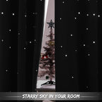 Hollow Star Blackout Kids Curtain, Single Laser-Cut Nursery Window Panel for Bedroom and Playroom, Black, 132 x 160 cm