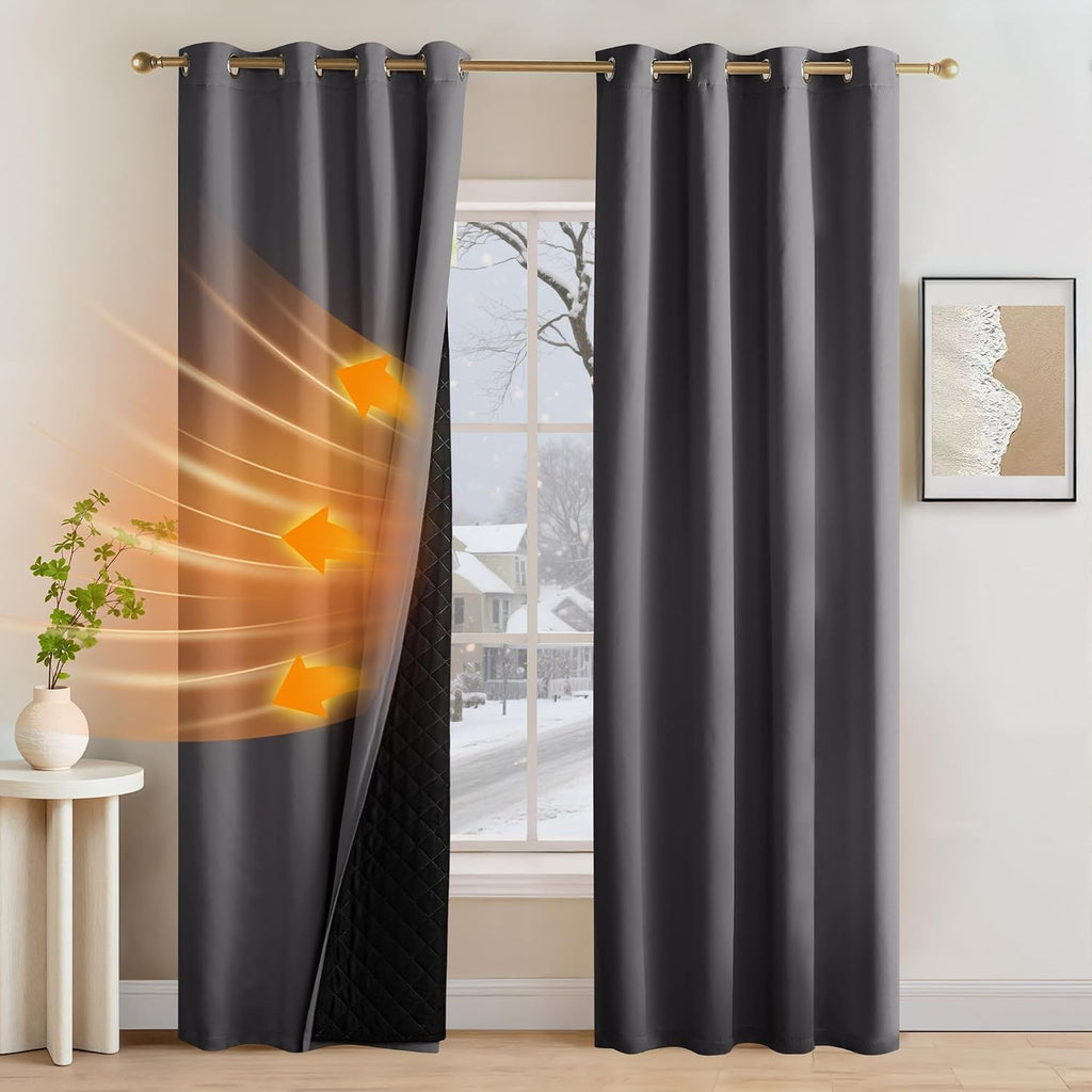 2 Pack Soundproof Blackout Thermal Curtains, Noise-Reducing Lined Drapes for Bedroom and Light Blocking, Grey, 132 x 213 cm