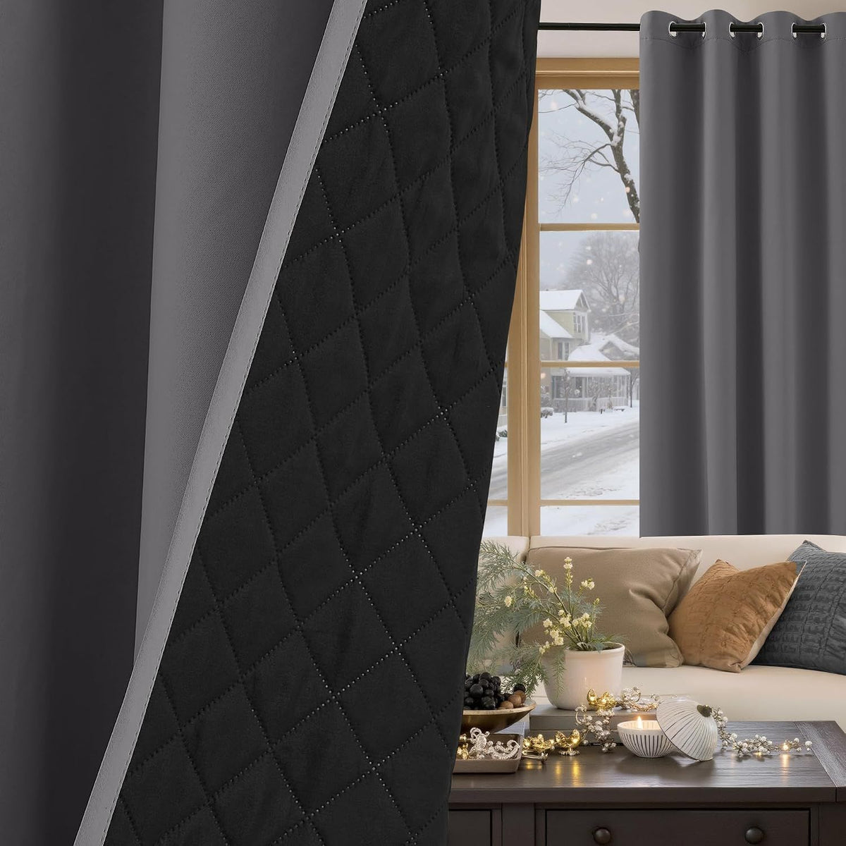 2 Pack Soundproof Blackout Thermal Curtains, Noise-Reducing Lined Drapes for Bedroom and Light Blocking, Grey, 132 x 213 cm