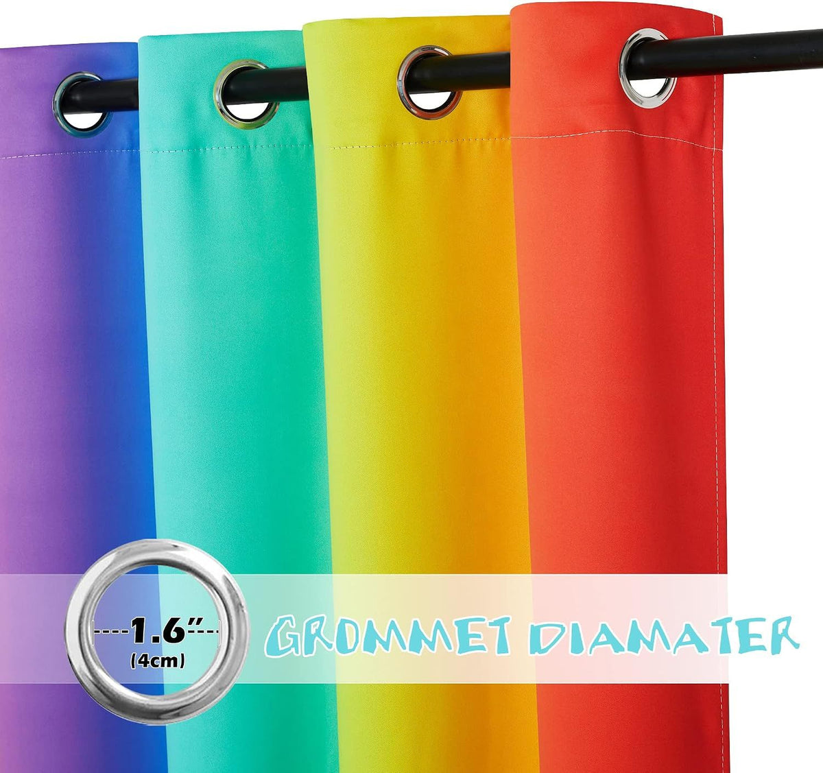 2 Pack Rainbow Blackout Kitchen Curtains, Colourful Window Drapes for Bedroom, Nursery and Girls Room, Rainbow, 132 x 114 cm