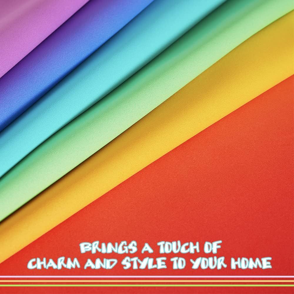 2 Pack Rainbow Blackout Kitchen Curtains, Colourful Window Drapes for Bedroom, Nursery and Girls Room, Rainbow, 132 x 114 cm