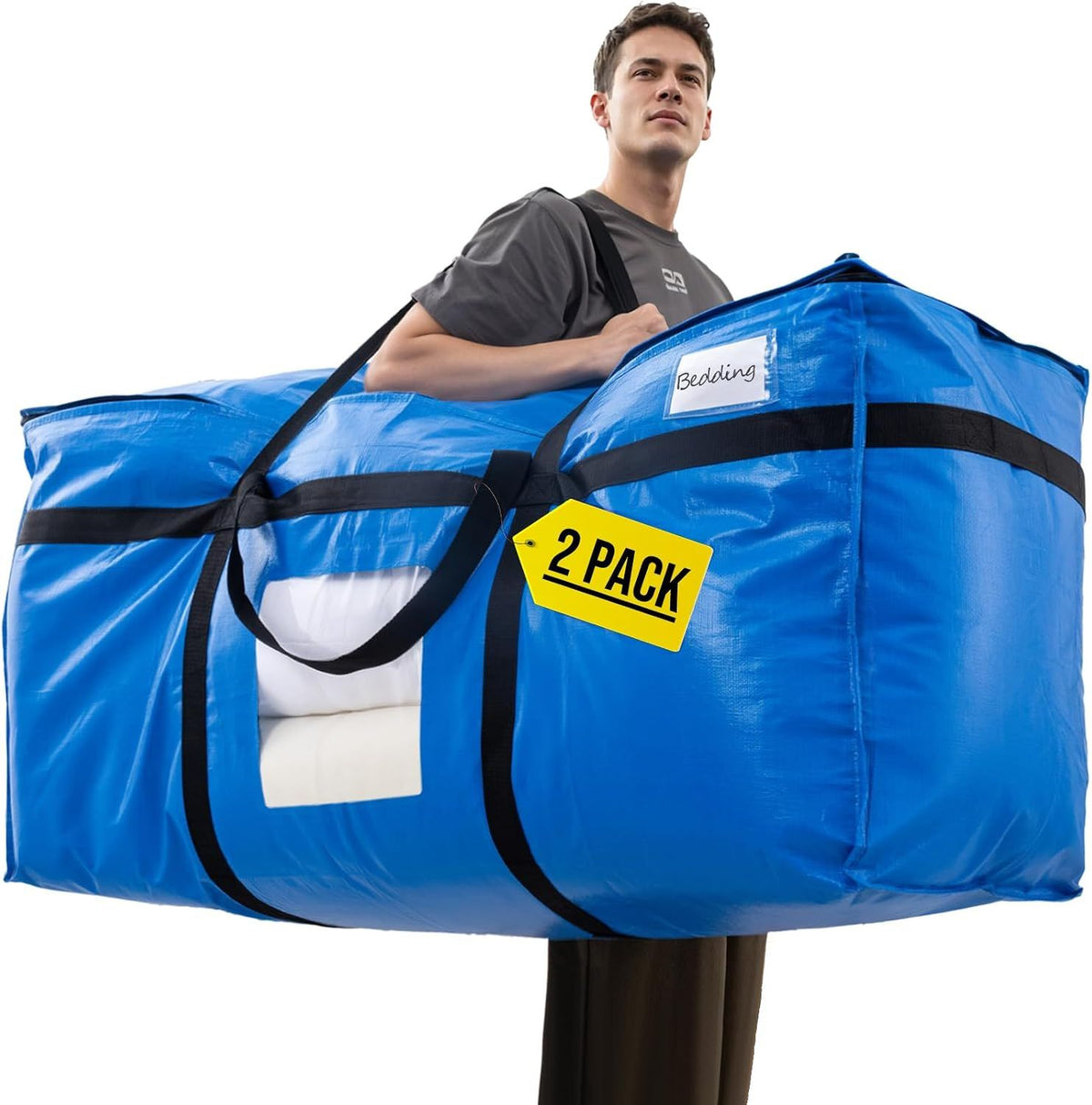 2 Pack 261 L Extra Large Storage Bags with Visible Window, XXL Heavy-Duty Moving Bags For Storage, Wrap Around Handles, Blue