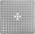 Square Non-Slip Shower Mat with Suction Cups and Drain Holes, Soft Machine-Washable Bathtub Mat for Shower Stalls, Clear Grey, 53.3 x 53 cm