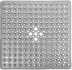 Square Non-Slip Shower Mat with Suction Cups and Drain Holes, Soft Machine-Washable Bathtub Mat for Shower Stalls, Clear Grey, 53.3 x 53 cm