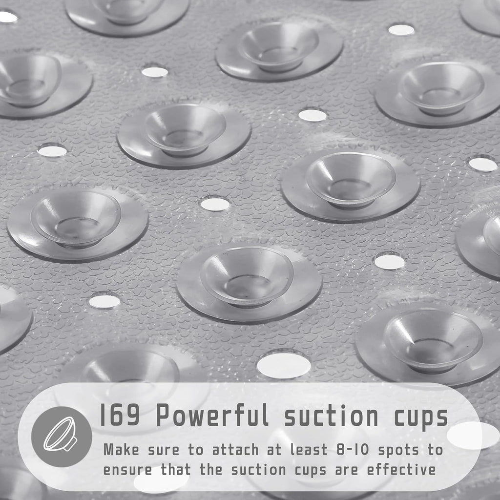 Square Non-Slip Shower Mat with Suction Cups and Drain Holes, Soft Machine-Washable Bathtub Mat for Shower Stalls, Clear Grey, 53.3 x 53 cm
