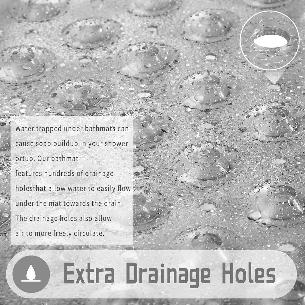 Square Non-Slip Shower Mat with Suction Cups and Drain Holes, Soft Machine-Washable Bathtub Mat for Shower Stalls, Clear Grey, 53.3 x 53 cm