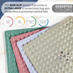 Square Non-Slip Shower Mat with Suction Cups and Drain Holes, Soft Machine-Washable Bathtub Mat for Shower Stalls, Clear Grey, 53.3 x 53 cm