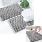 Bathroom Rugs Sets, Extra Soft Thick Chenille Bath Mat and U-Shaped Toilet Rug, Non-Slip Absorbent Water Shower Rug for Bathroom Floor
