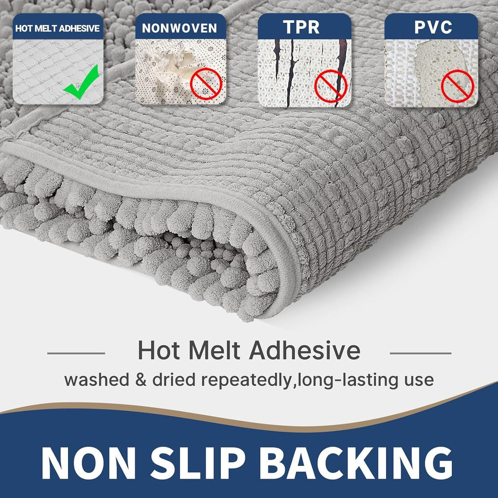 Bathroom Rugs Sets, Extra Soft Thick Chenille Bath Mat and U-Shaped Toilet Rug, Non-Slip Absorbent Water Shower Rug for Bathroom Floor
