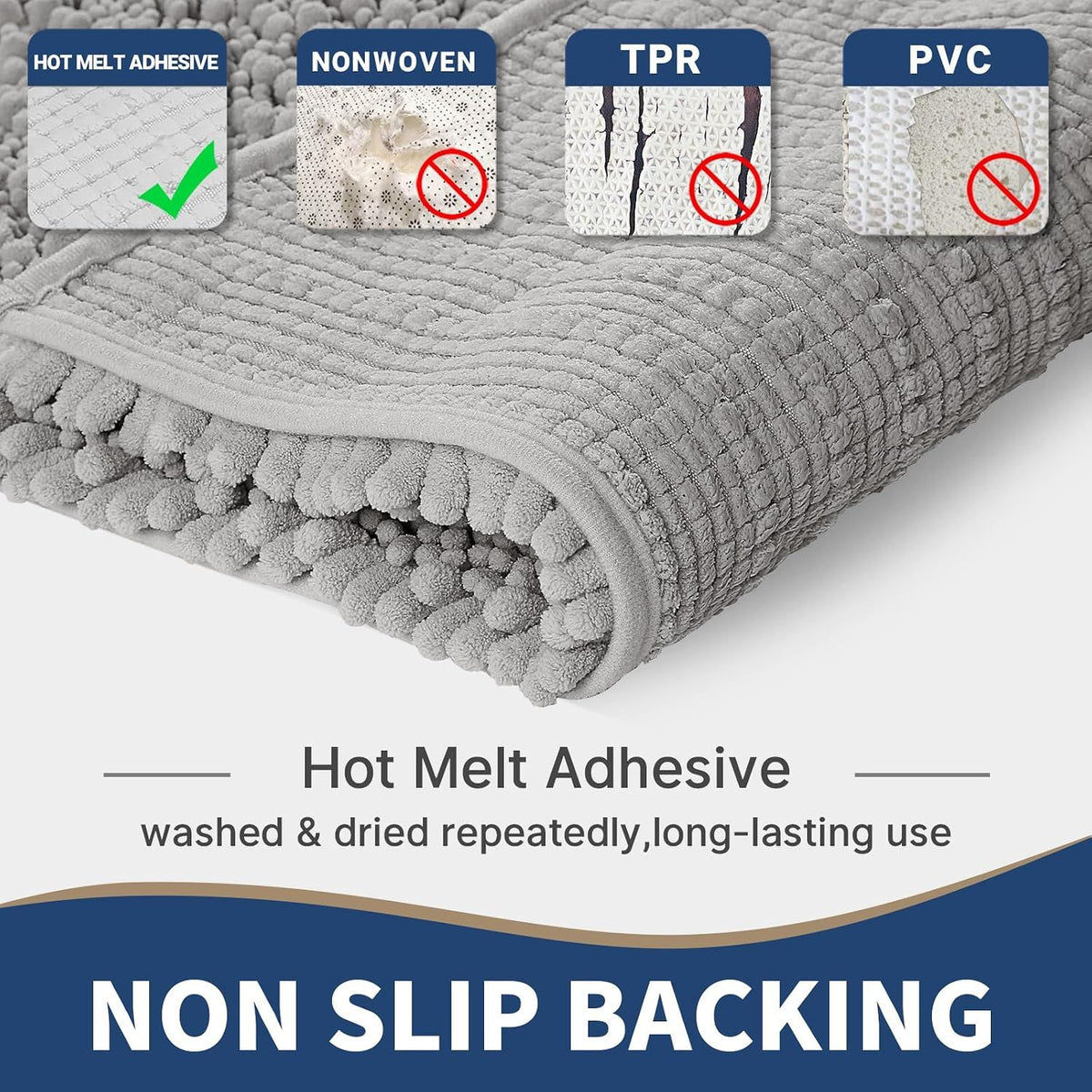 Bathroom Rugs Sets, Extra Soft Thick Chenille Bath Mat and U-Shaped Toilet Rug, Non-Slip Absorbent Water Shower Rug for Bathroom Floor