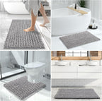 Bathroom Rugs Sets, Extra Soft Thick Chenille Bath Mat and U-Shaped Toilet Rug, Non-Slip Absorbent Water Shower Rug for Bathroom Floor