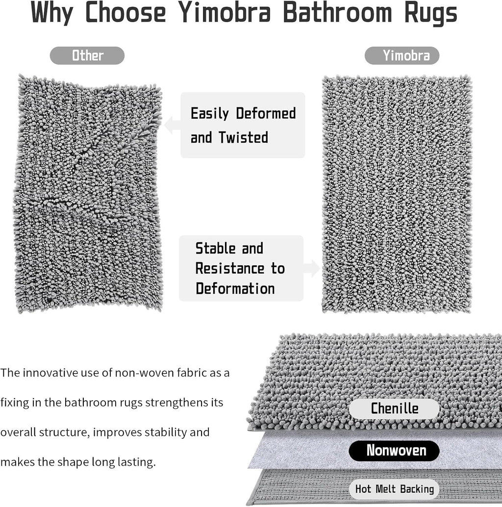 Bathroom Rugs Sets, Extra Soft Thick Chenille Bath Mat and U-Shaped Toilet Rug, Non-Slip Absorbent Water Shower Rug for Bathroom Floor