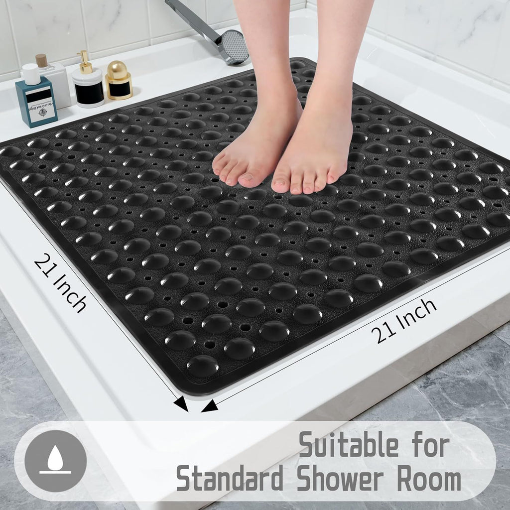 Shower Stall Mat Non-Slip, Soft Square Bath Mat for Shower with Suction Cups and Drain Holes, Stall Floor Mats for Bathroom, Machine Washable