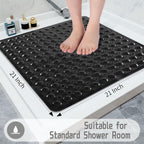 Shower Stall Mat Non-Slip, Soft Square Bath Mat for Shower with Suction Cups and Drain Holes, Stall Floor Mats for Bathroom, Machine Washable