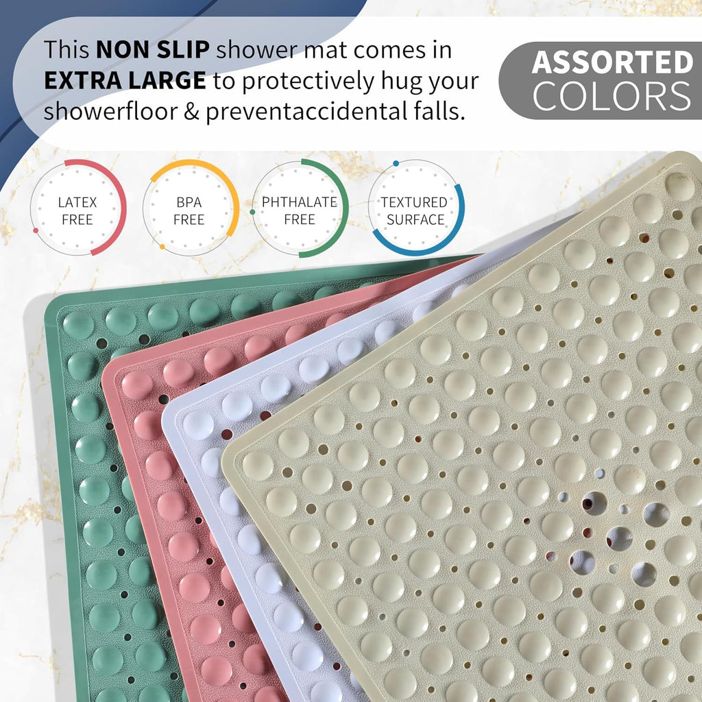 Shower Stall Mat Non-Slip, Soft Square Bath Mat for Shower with Suction Cups and Drain Holes, Stall Floor Mats for Bathroom, Machine Washable