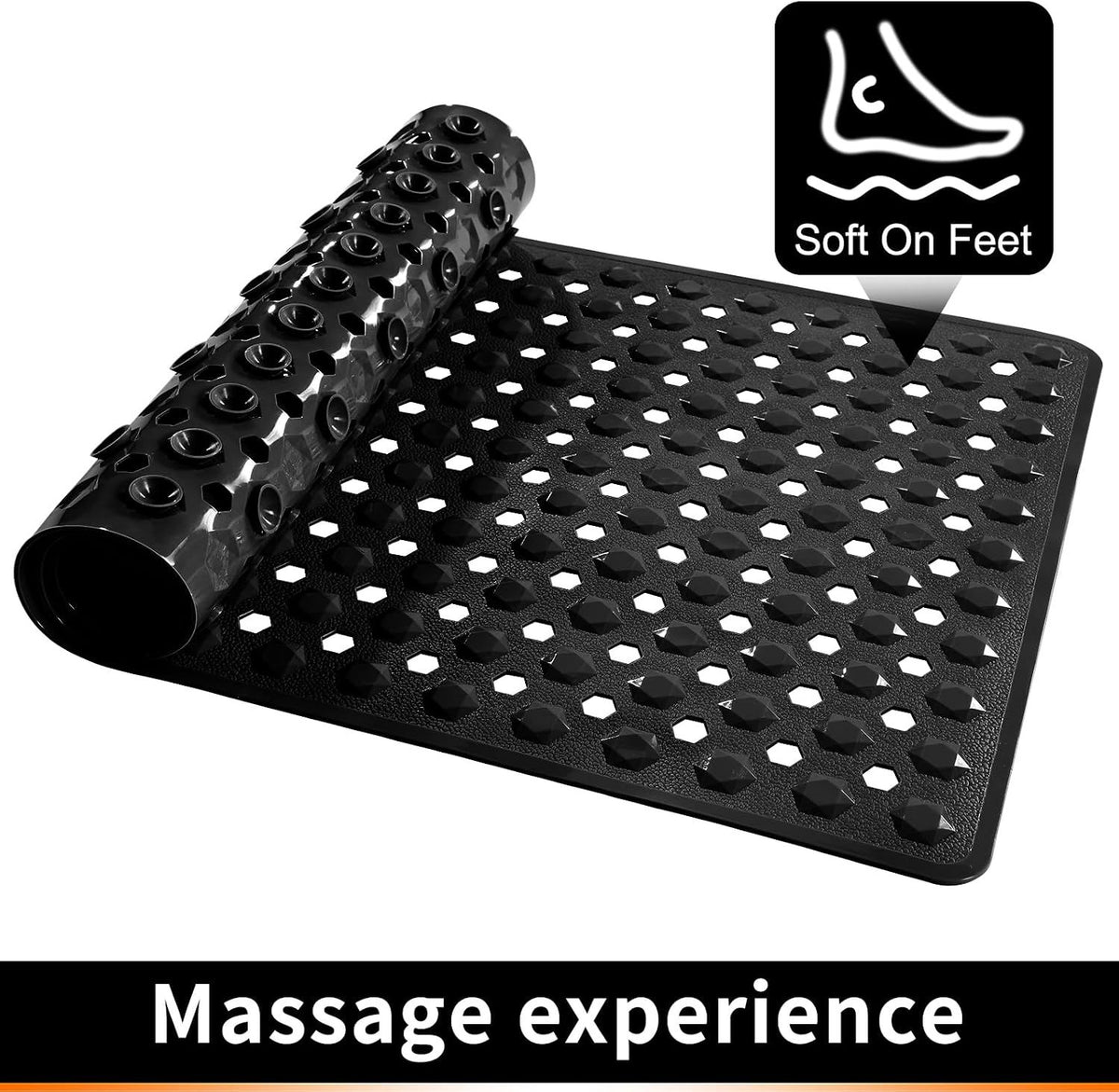 Shower Stall Mat Non-Slip, Soft Square Bath Mat for Shower with Suction Cups and Drain Holes, Stall Floor Mats for Bathroom, Machine Washable