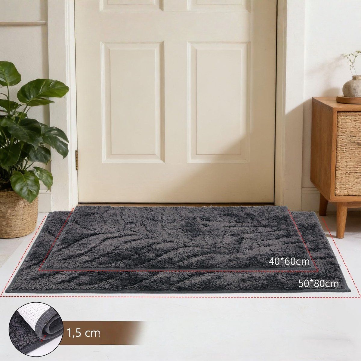 Rug, Carpet, Living room carpet, Indoor rug, Anti-slip underlay, for Daily Pet Care and Home Use, 40 x 60 cm, Grey